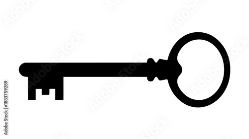 An antique skeleton key silhouette and security symbol graphic design element. This vintage door opener icon is isolated on transparent background.