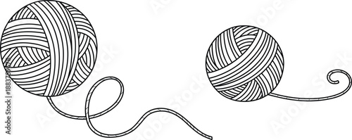 Black and White Yarn Ball Vector Illustration, Set of Skeins of Thread for Knitting and Crochet Craft Design