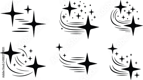 Festive Black Star and Sparkle Icon Set, Vector Illustration for Magical Celebration and Night Sky Design