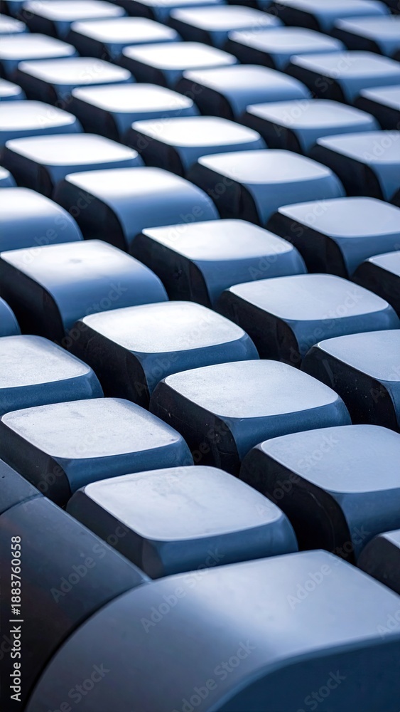 Obraz premium Row on row of smooth, rounded, rectangular objects with subtle shadows
