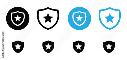 Shield Star Icon Set,Vector Police Badge and Security Protection Symbols for Web and App,Shield with a star. Set of vector illustrations,