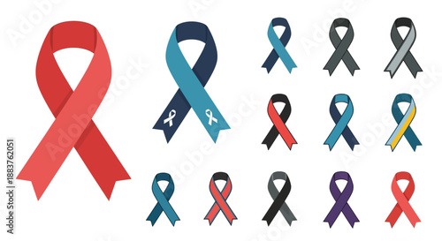 Vector illustrations of various colored awareness ribbons for America and social causes