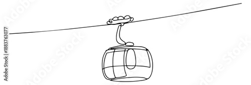 Hand drawn line art illustration of a cable car depicting aerial mountain transportation for tourism