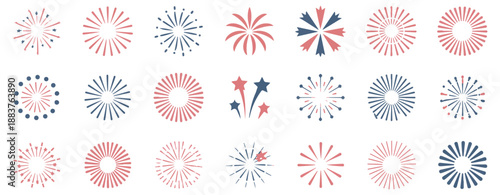 Fireworks display set. celebratory explosion elements for holiday season. abstract burst collection