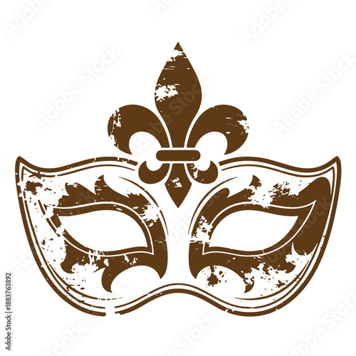 Drawing Vintage grunge  texture brown vintage carnival mask with fleur de lis on white background