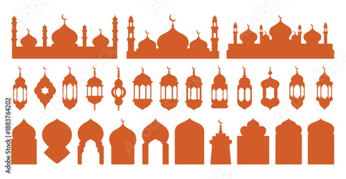 Islamic architecture building shapes and mosque silhouettes for ramadan design