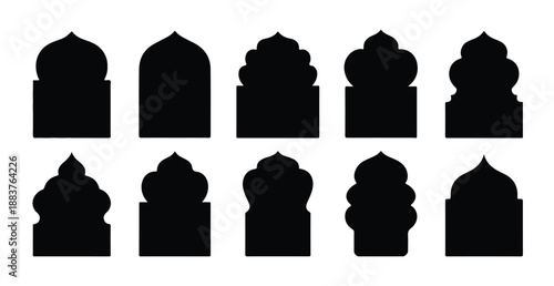 Islamic architecture window and door silhouettes set for ramadan design and mosque elements