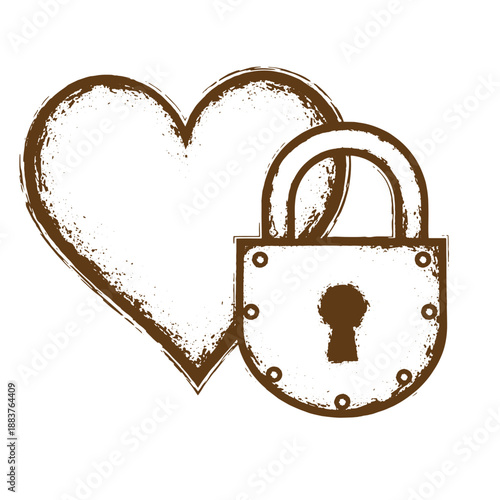 Drawing Vintage grunge  texture heart shape and a padlock icon symbolizing love and security  heart and lock combination