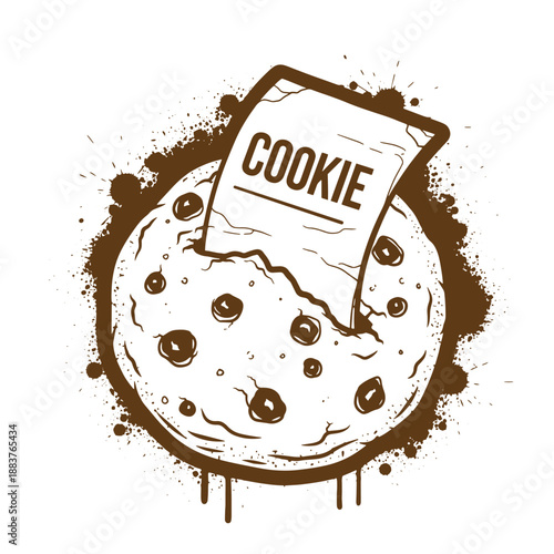 Drawing Vintage texture Brown chocolate chip cookie with packaging label on white background  sweet treat concept
