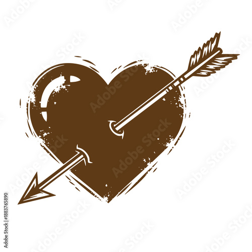 Drawing Vintage texture Brown heart pierced by arrow symbol  love and passion icon  heart with arrow through it