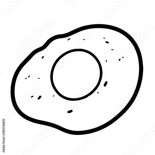 vector A simple black and white line art drawing depicting a classic fried egg, showing its distinct yolk and white, ready for breakfast or a meal.
