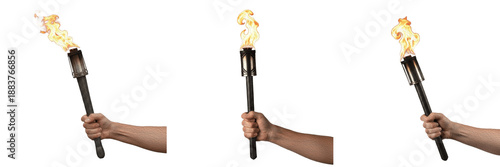 Obraz na płótnie Hand Holding Burning Fire Torch Isolated on White Background