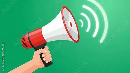 Wallpaper Mural Red Megaphone Announcement Hand Green Background Motion Graphic Loop Torontodigital.ca