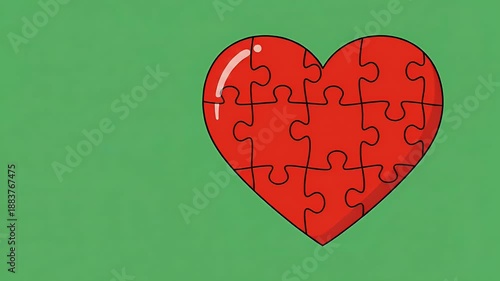 Wallpaper Mural Red Puzzle Heart Animation on Green Background Simple and Clean Torontodigital.ca