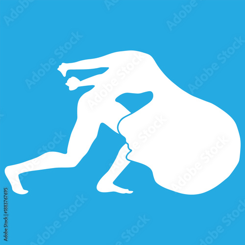 Minimal white silhouette illustration of person carrying heavy burden