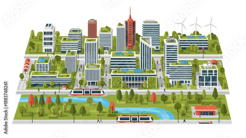 Sustainable Cityscape with Green Buildings and Renewable Energy Sources