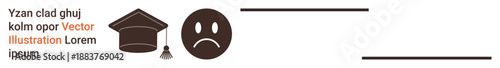 Education, emotional reactions, student life, academic stress, career planning, learning challenges. A graduation cap and a sad face are side by side. Education and emotional reactions