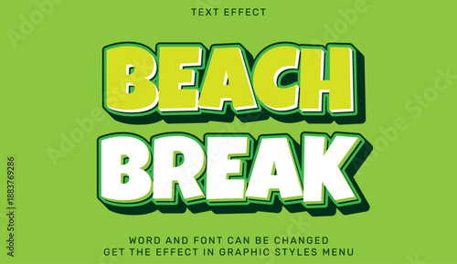 Beach break text effect font with bold green 3d shadow on lime background graphic design