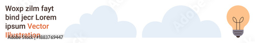 Creativity, innovation, brainstorming, design concepts, marketing visuals, abstract backgrounds. Cloud shapes and a lightbulb next to generic placeholder text. Creativity and innovation concept