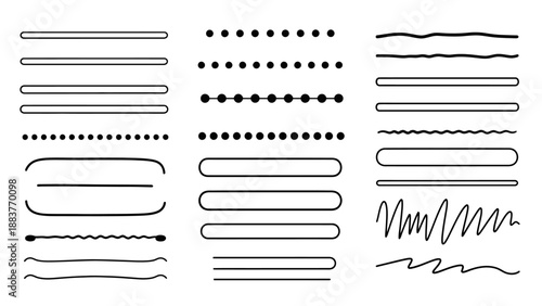 Collection of various black line overlays, including straight, dotted, wavy, curved, layered, and scribble designs