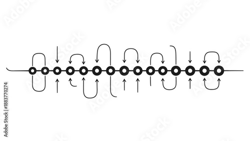 Diagram of molecular chain with atomic bonds, arrows indicating interaction forces