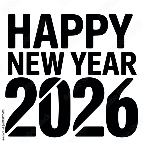 vector A bold and prominent "HAPPY NEW YEAR 2026" text is displayed in a clean, sans-serif black font, making a clear and straightforward statement for upcoming New Year celebrations.