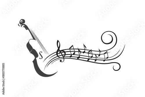 abstract emblem of violin and music notes isolated on white background