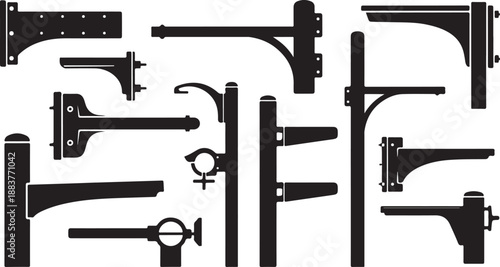 Collection of various black metal pipe fittings and connectors