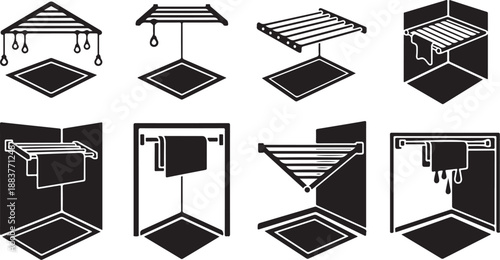 Various Black and White Clothes Drying Rack Illustrations