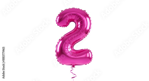 Pink number 2 balloon isolated on transparent background for birthday celebrations and decorations
