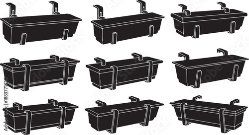 Black Bathtubs with Shower Heads in Various Orientations Illustration