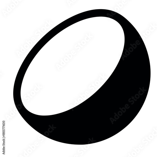 vector A stark and elegant black and white illustration presents a minimalist representation of a crescent or half moon, emphasizing its smooth curve and dark shadow.