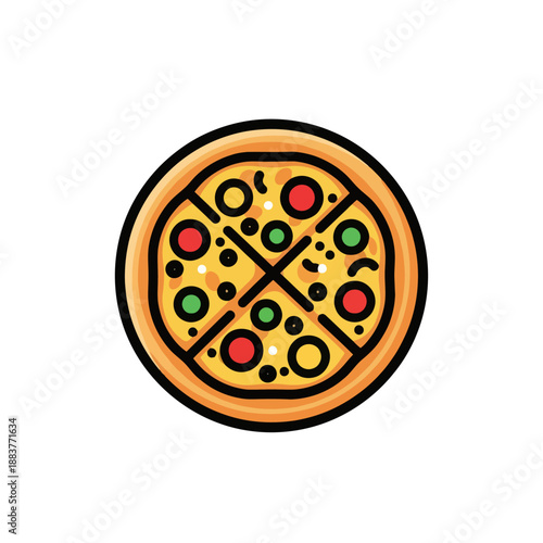 Colorful pizza with vibrant toppings and a golden crust showcasing artisanal food craftsmanship