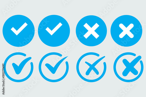 green checkmark and red x cross icons in circles for yes no approval rejection decision isolated on white background.