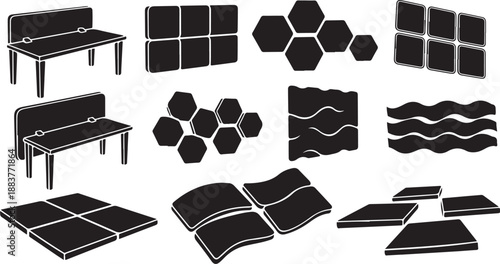 Black and white tile design elements and patterns collection