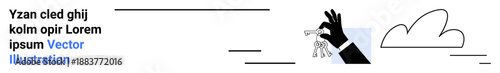 Security, cloud storage, digital access, data protection, file sharing, remote access. Black hand holding keys next to a cloud outline. Security and cloud storage concepts
