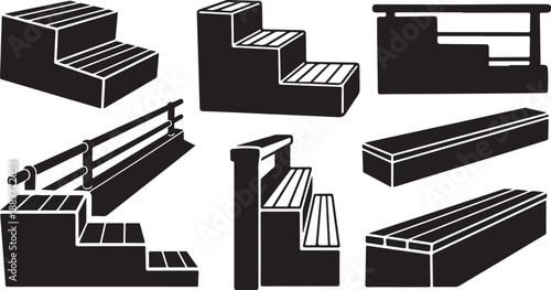 Various skateboard rail and ledge graphic illustrations set