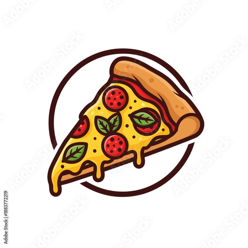 Delicious slice of cheesy and veggie topped pizza with colorful ingredients and a crispy crust for snack or meal delight