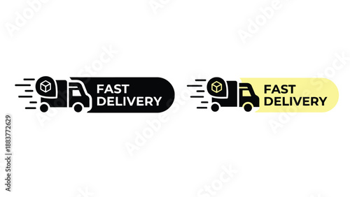Two fast delivery truck logos with speed lines on a white background