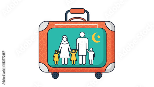 Family Suitcase Refugee Travel Illustration Concept.