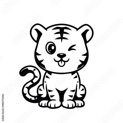vector An absolutely adorable cartoon baby tiger with stripes, winking playfully and sticking its tongue out, full of mischievous charm.