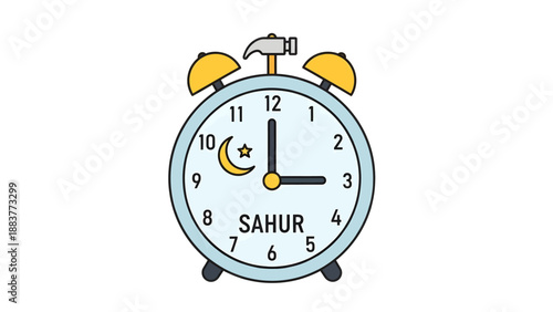 Alarm Clock with Sahur Text and Crescent Moon.