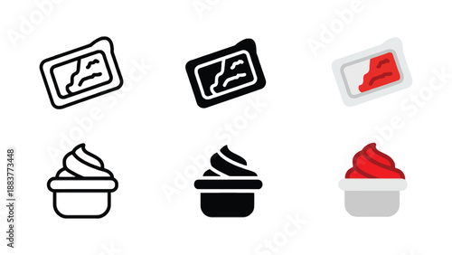 A collection of six icons representing tickets and desserts on a white background