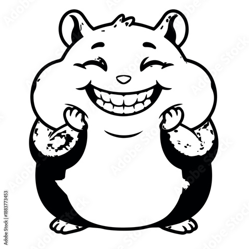 vector A cheerfully chubby cartoon hamster with wide, open-mouthed smile, showing its teeth, and small happy hands.