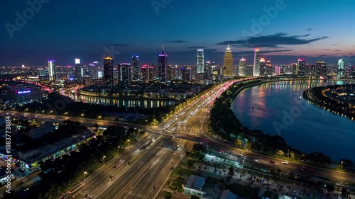 Wallpaper Mural City night view Traffic and river panorama City night view Traffic flow Torontodigital.ca