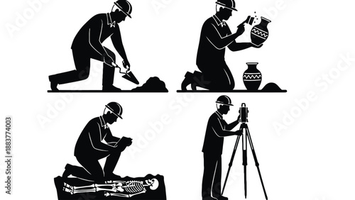 An archaeologist excavates and documents ancient artifacts and human remains