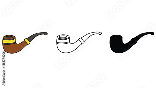 Three different illustrations of smoking pipes on a white background