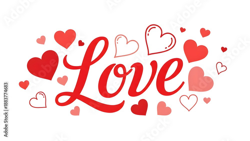 Wallpaper Mural Beautiful handwritten word love surrounded by various red and pink hearts Torontodigital.ca