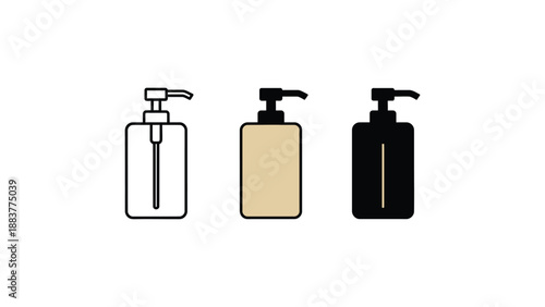 Three dispenser bottles in different colors on a white background