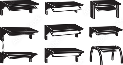 Collection of various black metal table designs and shapes